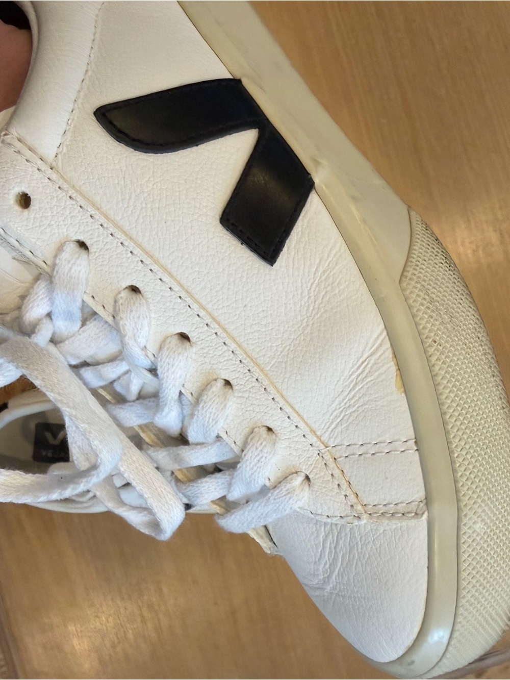Veja Campo White Leather Sneaker with Black V Accent - Picture 6 of 13